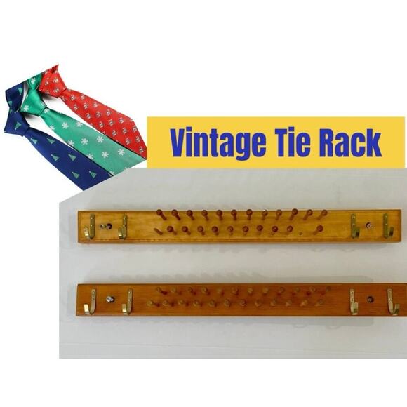 1980 VTG TIES RACK WOODEN OAK WOOD HOLD TIES AND BELTS Set Of 2 VERSATILE - Picture 1 of 14
